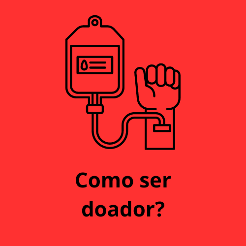 Uma imagem com um fundo vermelho, com um desenho de um braço doando sangue e a escrita como ser doador?